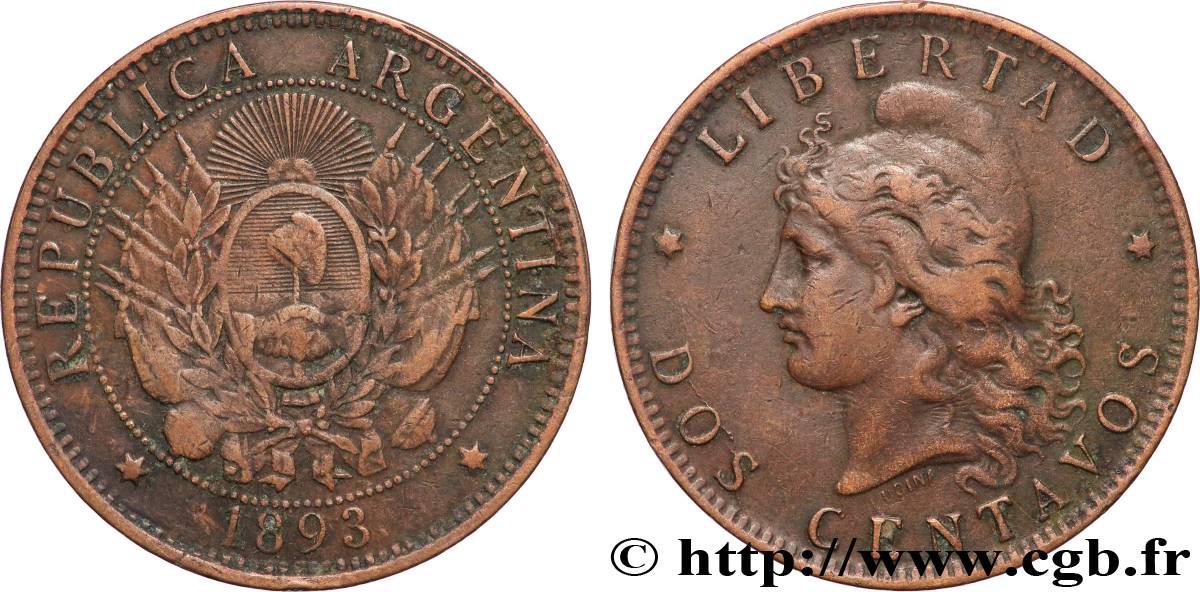 ARGENTINE 2 Centavos 1893  TB+ 