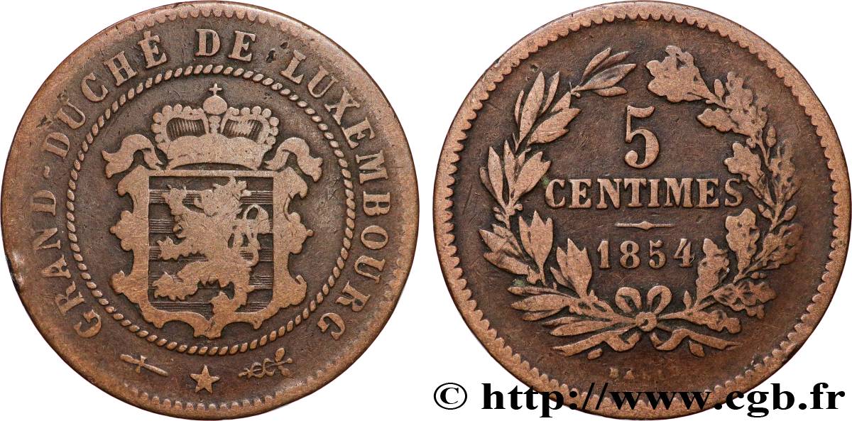 LUXEMBOURG 5 Centimes 1854 Utrecht VF 