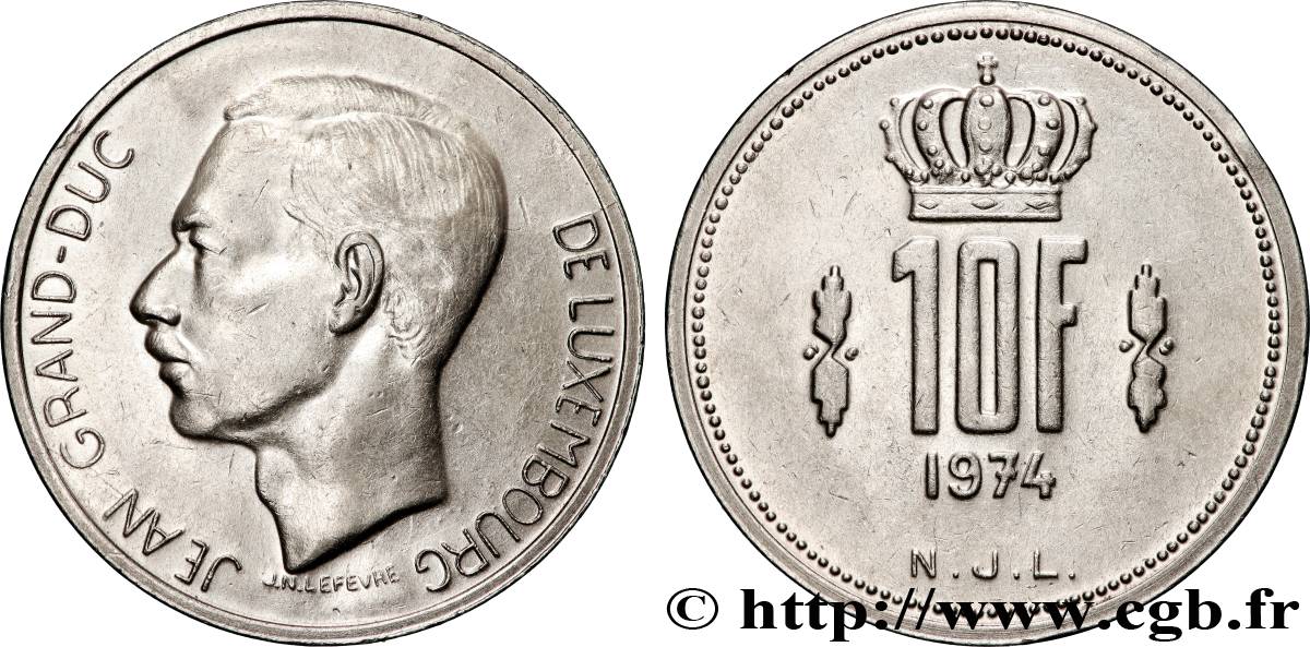 LUXEMBOURG 10 Francs Grand-Duc Jean 1974 Bruxelles AU 