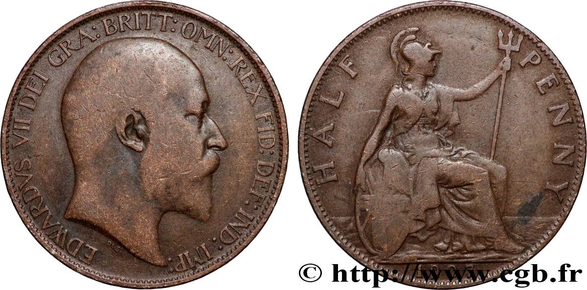 UNITED KINGDOM 1/2 Penny Edouard VII 1907 Londres VF 