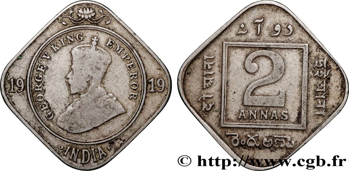 BRITISCH-INDIEN 2 Annas Georges V 1919 Calcutta S 