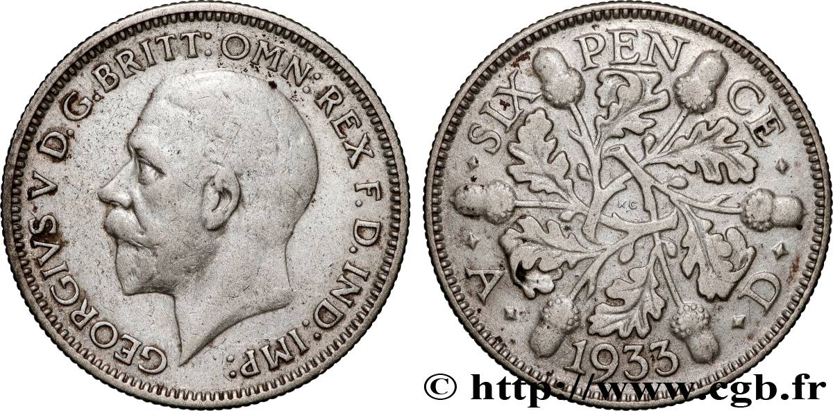 ROYAUME-UNI 6 Pence Georges V 1933 Londres TB+ 