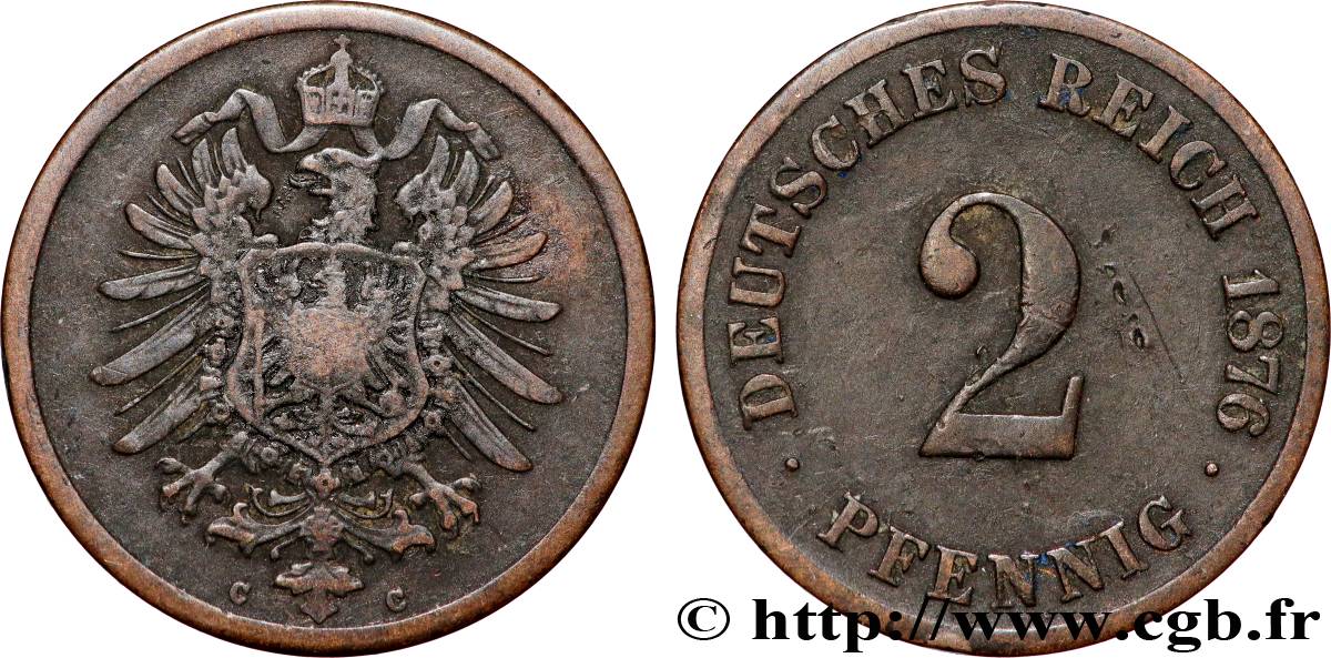 ALLEMAGNE 2 Pfennig aigle impérial 1876 Francfort TB+ 