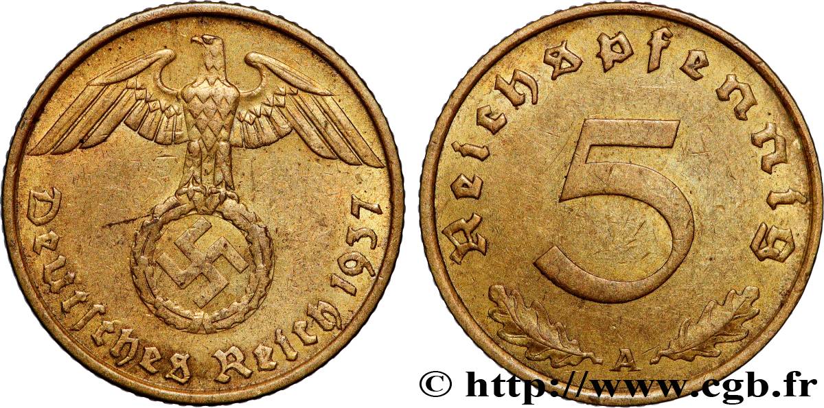 GERMANY 5 Reichspfennig 1937 Berlin AU 