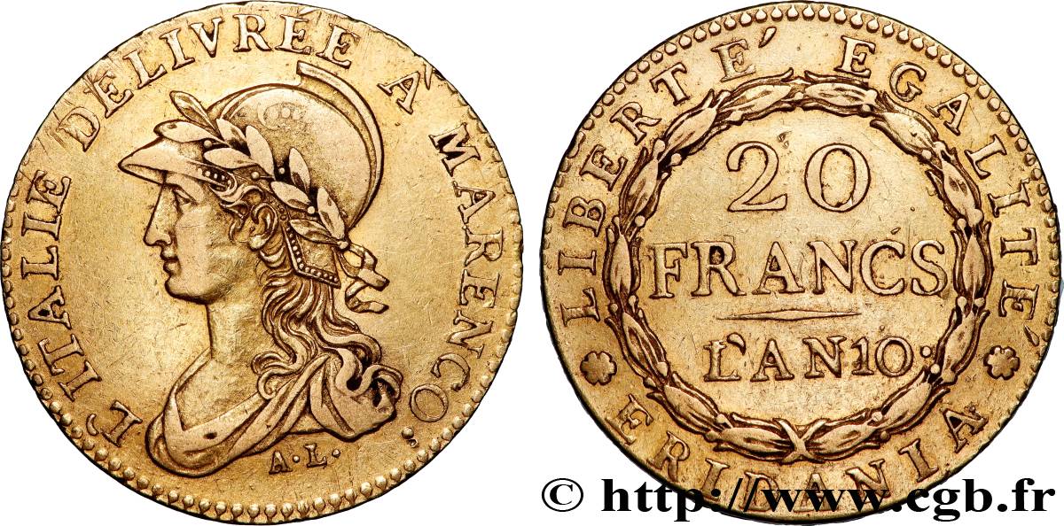 ITALIE - GAULE SUBALPINE 20 Francs Marengo 1802 Turin TTB 