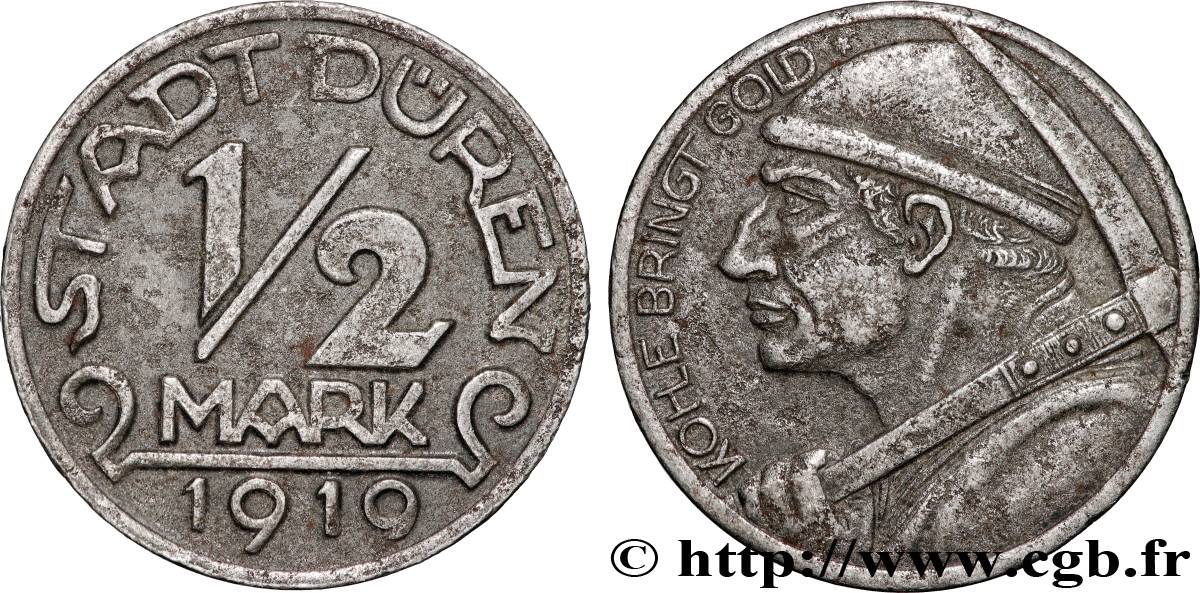 ALLEMAGNE - Notgeld 1/2 Mark Düren mineur 1919  TTB 