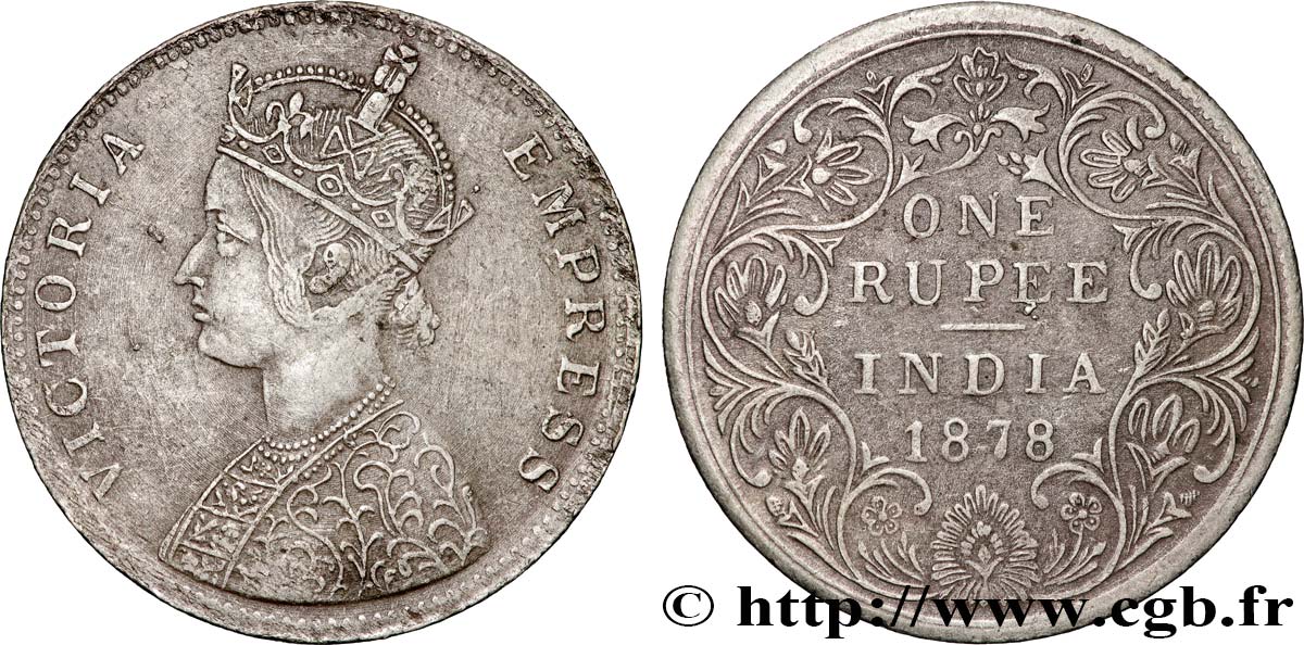 INDES BRITANNIQUES 1 Roupie Victoria 1878  Bombay TTB 