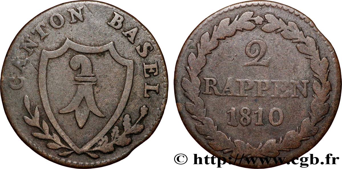 SUISSE - CANTON DE BÂLE 2 Rappen 1810  TTB 