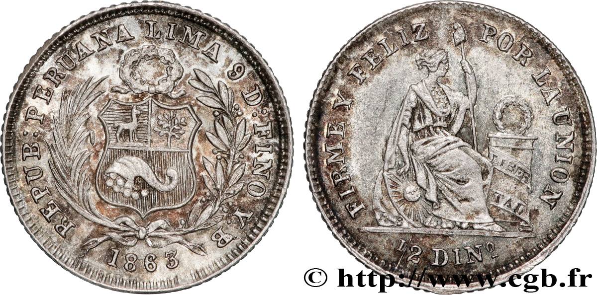 PÉROU 1/2 Dinero “Liberté” 1863 Lima SUP 