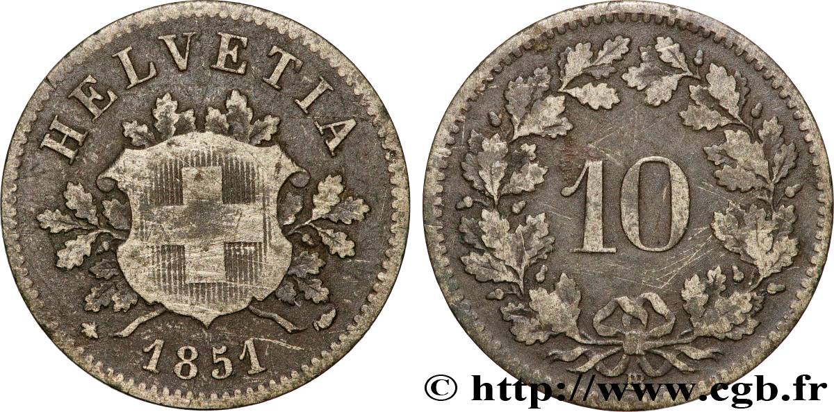 SCHWEIZ 10 Centimes (Rappen) 1851 Strasbourg  fSS 
