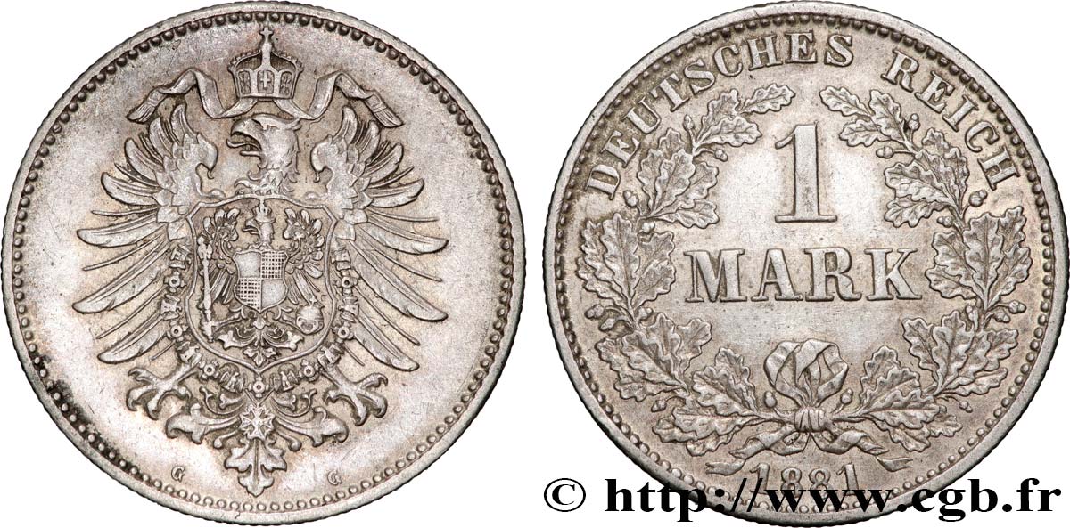 ALLEMAGNE 1 Mark Empire aigle impérial 1881 Karlsruhe - G TTB+ 