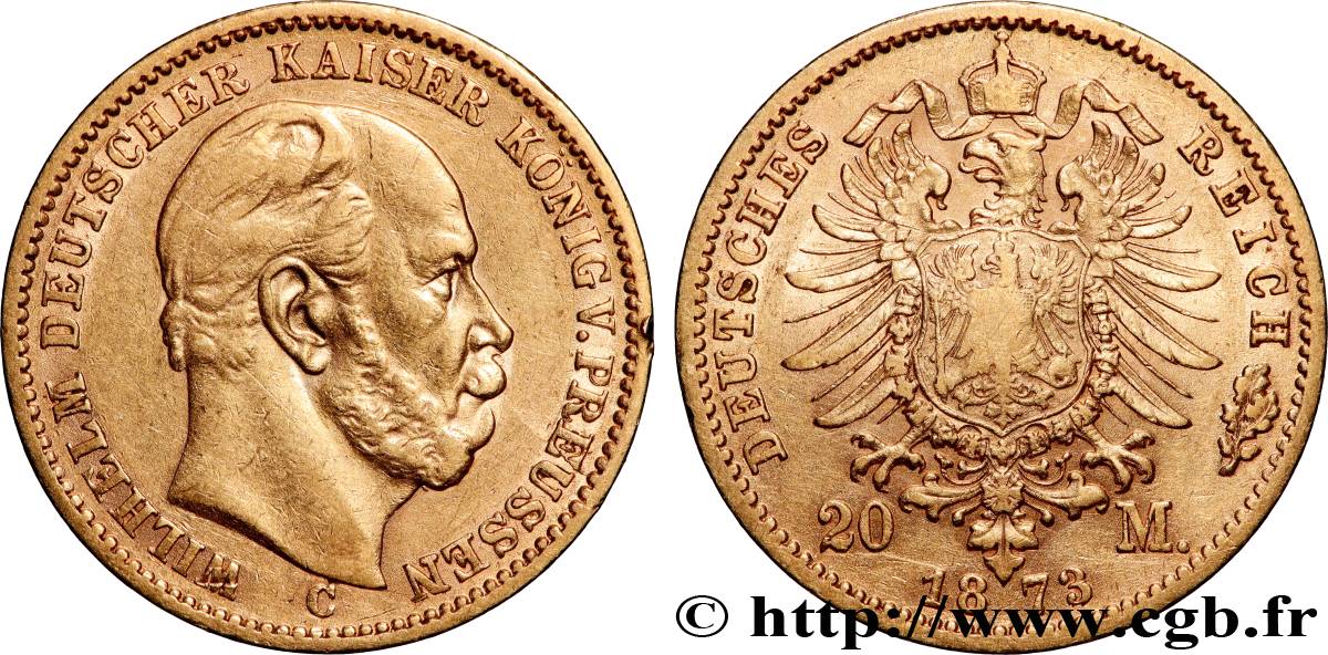 GOLD, PALLADIUM & PLATINUM INVESTMENT 20 Mark Guillaume Ier, 1e type 1873 Berlin XF 