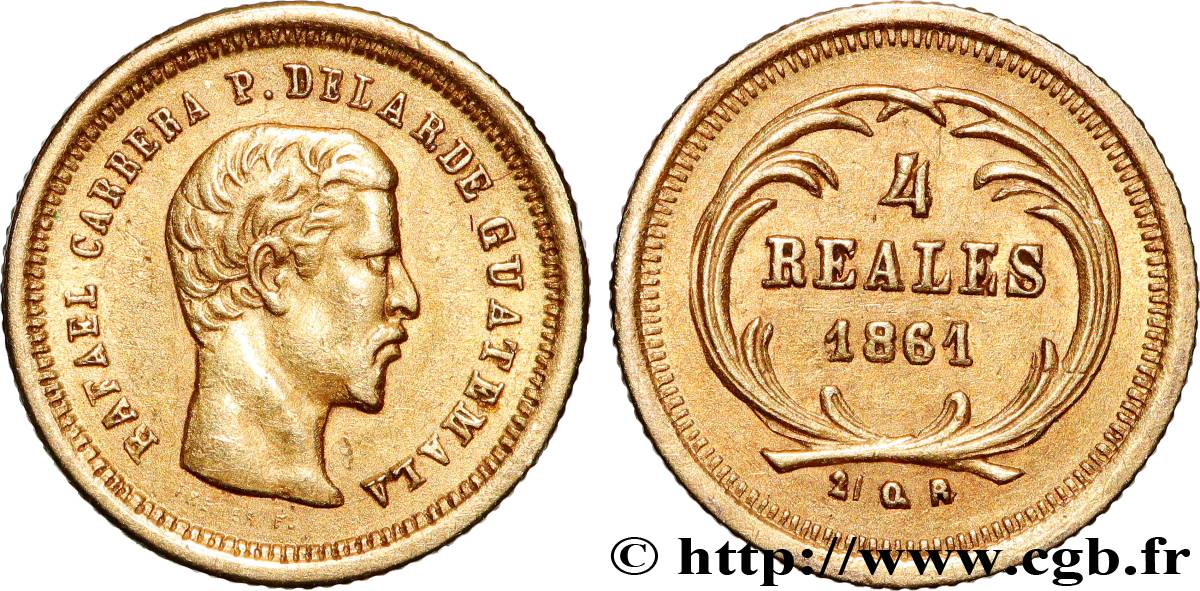 REPUBLIC OF GUATEMALA 4 Reales 1861 Guatemala city XF 
