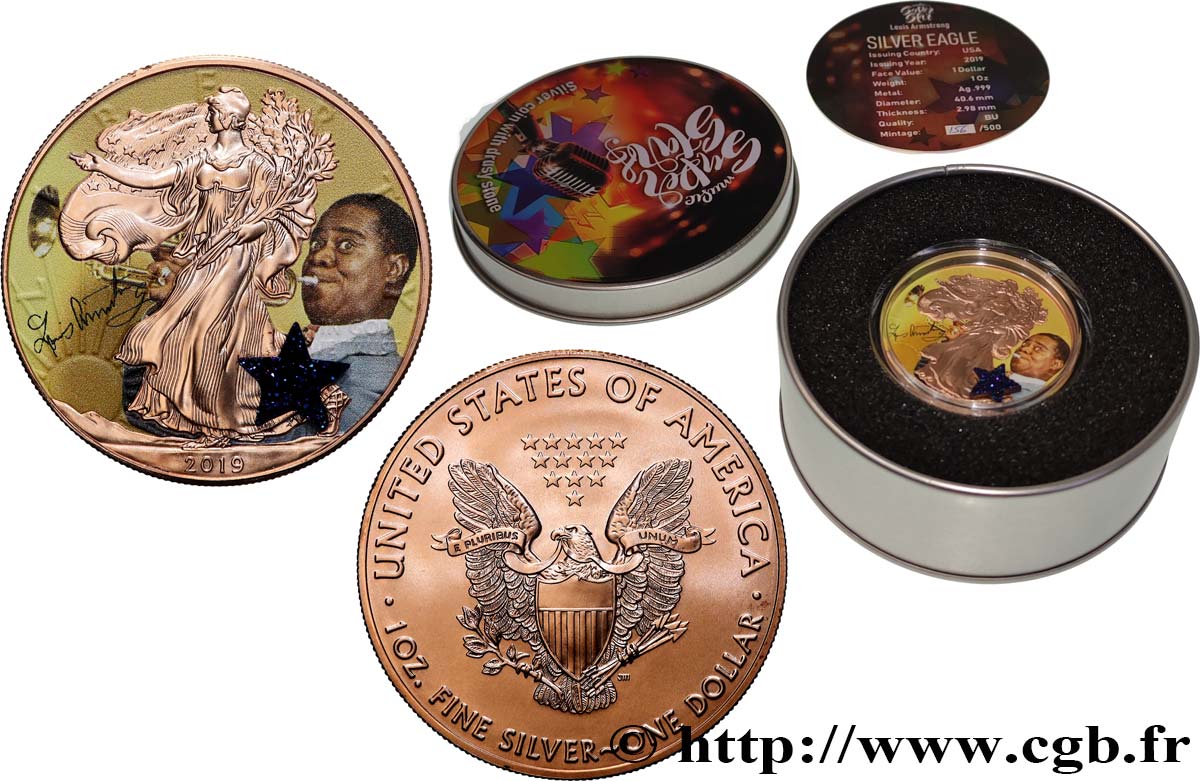 ÉTATS-UNIS D AMÉRIQUE 1 Dollar type Liberty Silver Eagle - Louis Armstrong 2019  FDC 