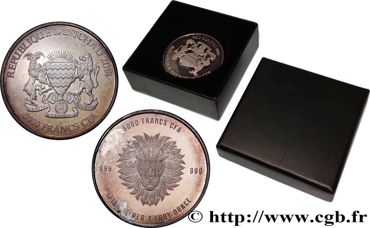 TSCHAD 5000 Francs CFA Proof Lion Africain Mandala 2018 Paris fST 