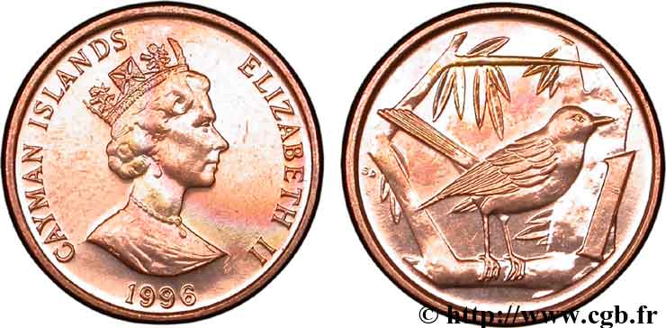 CAYMAN ISLANDS 1 Cent Elisabeth II / oiseau 1996 Cardiff, British Royal Mint MS 