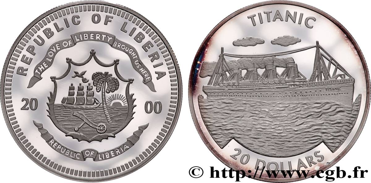 LIBERIA 20 Dollars Proof Titanic 2000  SPL 