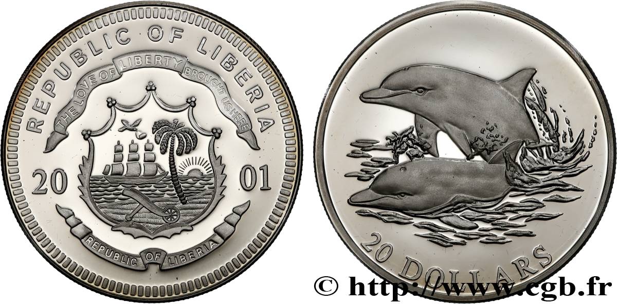 LIBERIA 20 Dollars Proof Dauphin 2001  MS 