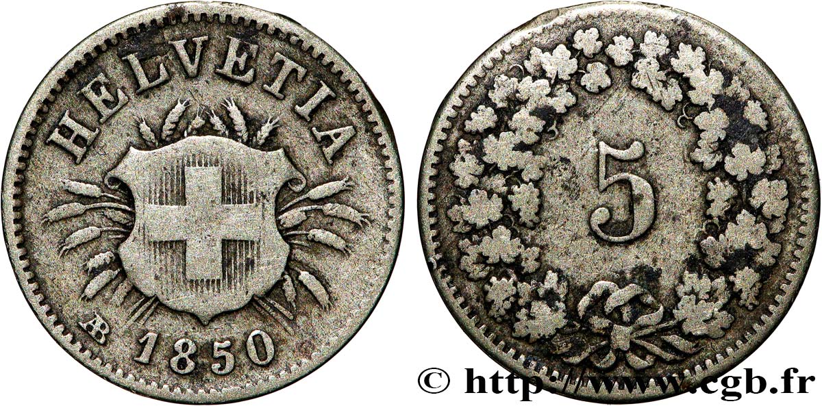 SUISSE 5 Centimes (Rappen) 1850 Strasbourg - BB TB+ 