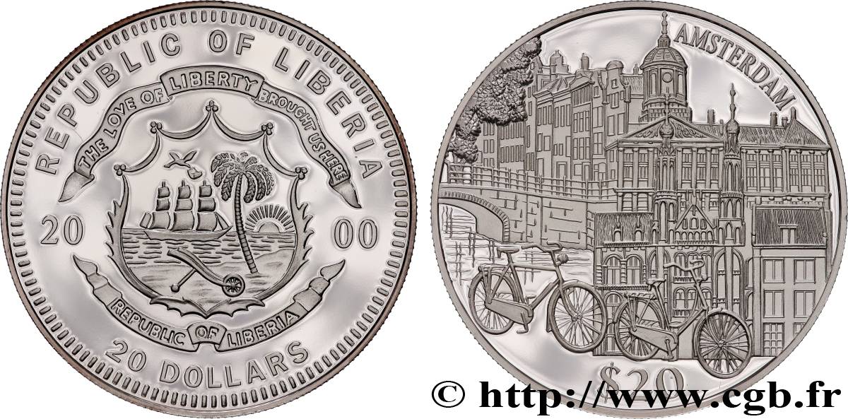 LIBERIA 20 Dollars Proof Monuments de Amsterdam 2000  SC 