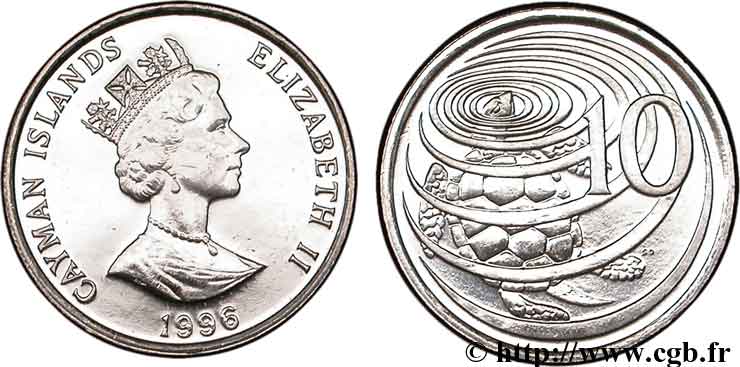 CAYMANS ISLANDS 10 Cents Elisabeth II / tortue 1996 Cardiff, British Royal Mint MS 