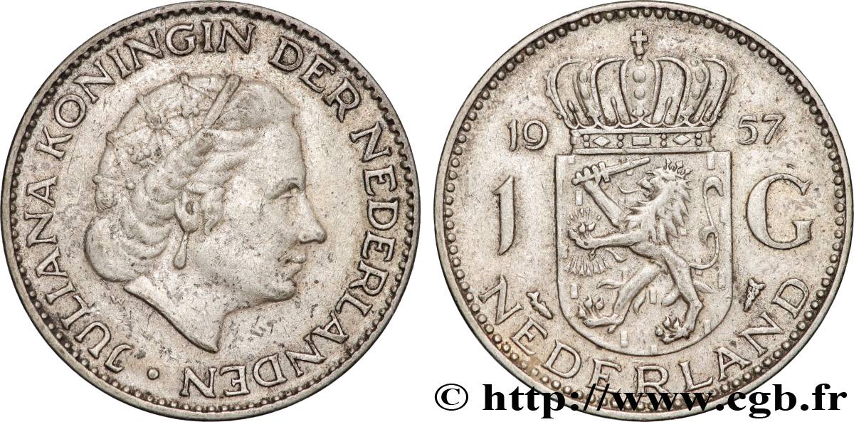 NETHERLANDS 1 Gulden Juliana 1957 Utrecht AU 