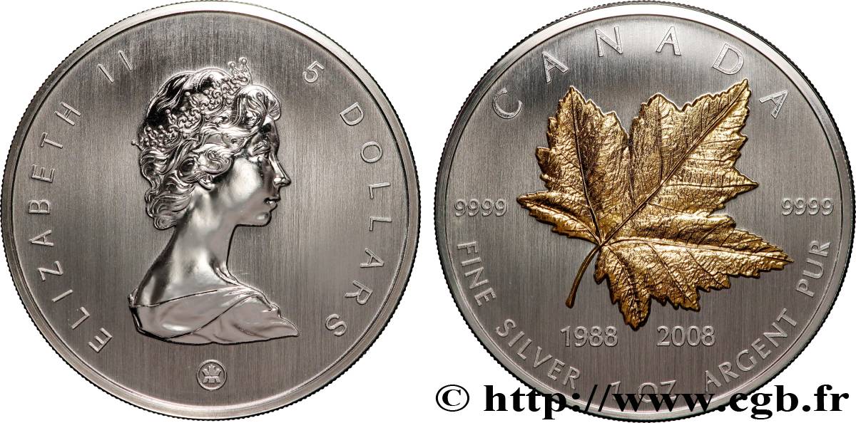 CANADA 5 Dollars (1 once) Proof 20e anniversaire de la Feuille d’Érable en argent 2008  SPL 