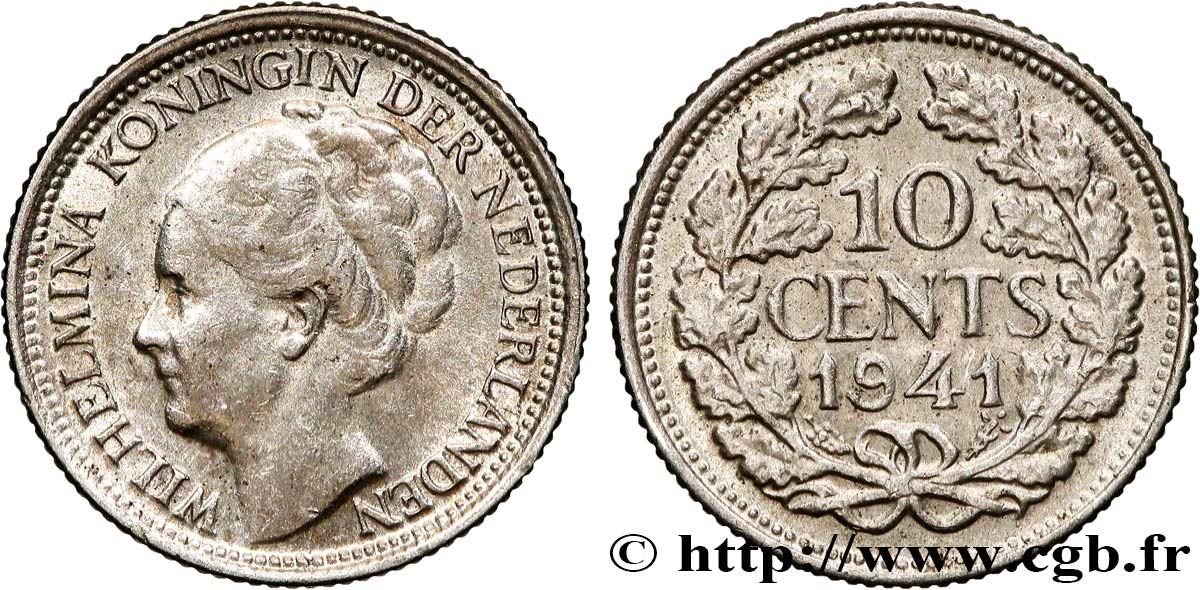 NIEDERLANDE 10 Cents Wilhelmine 1941 Utrecht SS 