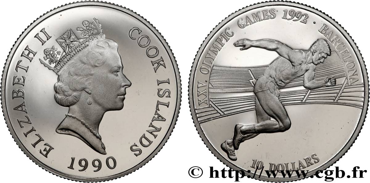 ÎLES COOK  10 Dollar Proof Jeux Olympiques Barcelone 1992Capitaine Cook 1990  SPL 