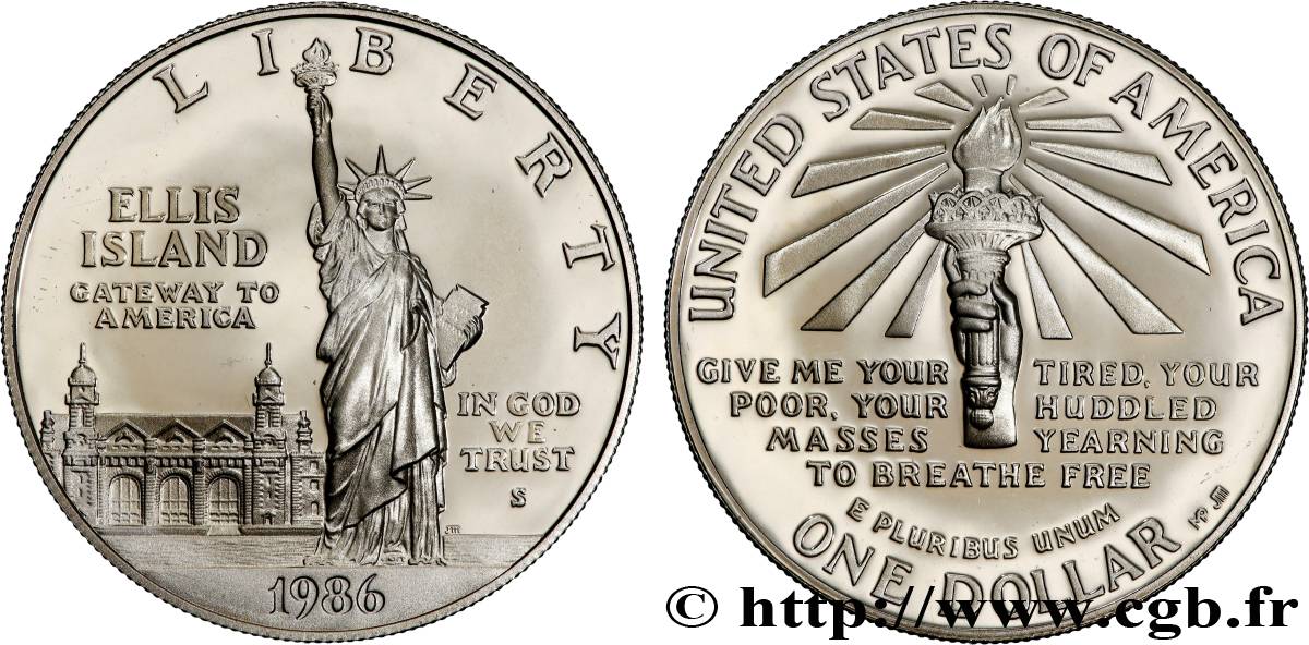 UNITED STATES OF AMERICA 1 Dollar Proof Statue de la Liberté, Ellis Island 1986 San Francisco - S MS 