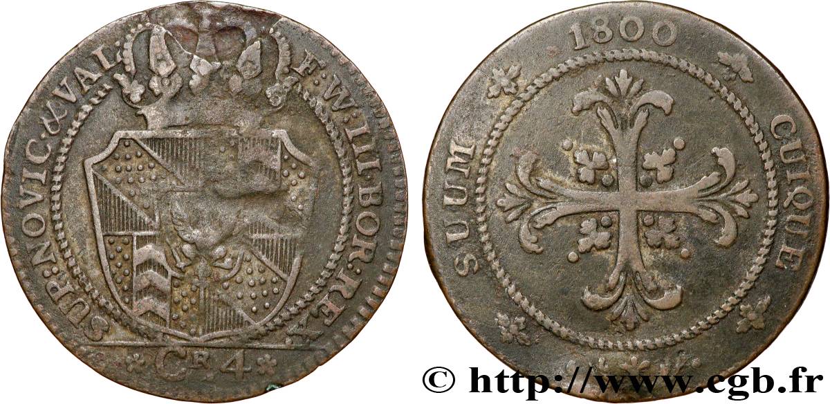 SUISSE - CANTON DE NEUCHATEL 1 Batzen (4 Kreuzer) Frédéric-Guillaume III de Prusse 1800  TB 