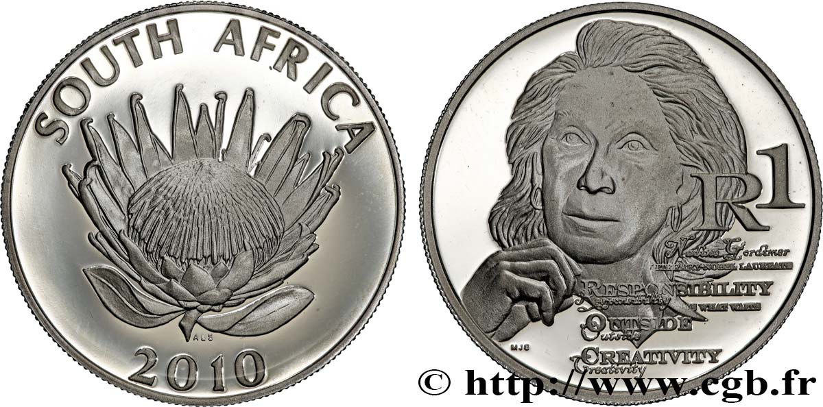 SüDAFRIKA 1 Rand Proof Nadine Gordimer 2010 Prétoria fST 