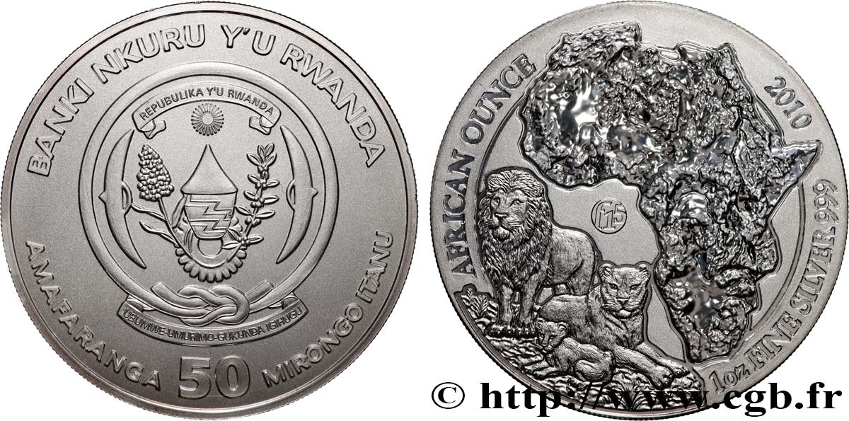 RUANDA 50 Francs (1 once) “Fabulous 15” 2010  FDC 