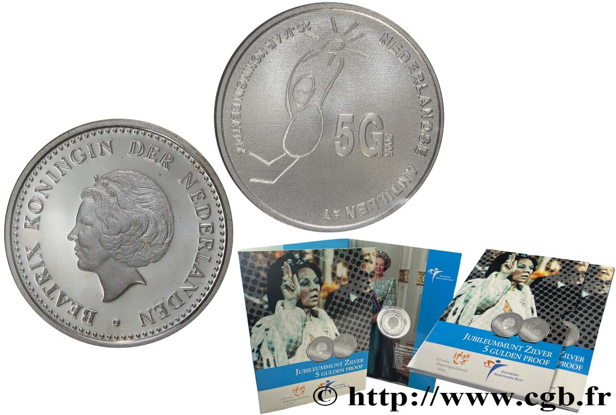 NETHERLANDS ANTILLES 5 Gulden Proof Jubilée d’argent 2005 Utrecht MS 