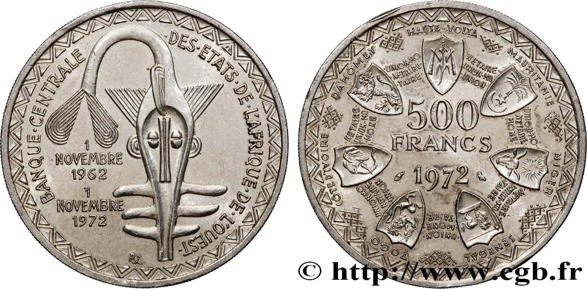 ÉTATS DE L&nbsp;AFRIQUE DE L&nbsp;OUEST (BCEAO) 500 Francs BCEAO 1972 Paris SUP 