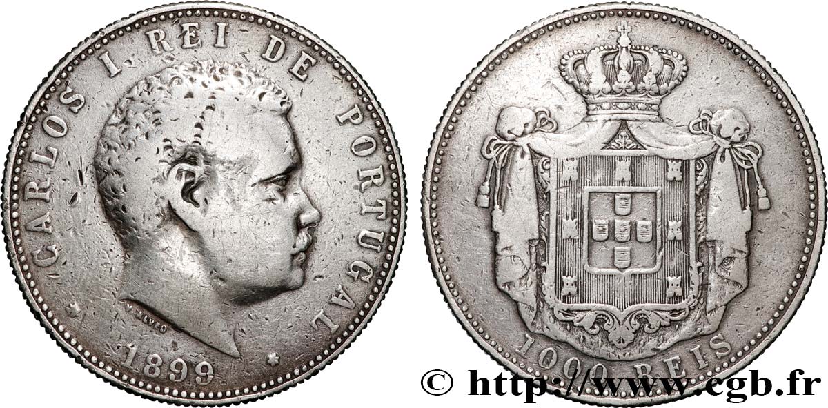 PORTUGAL - KINGDOM OF PORTUGAL - CARLOS I 1000 Reis  1899  VF 