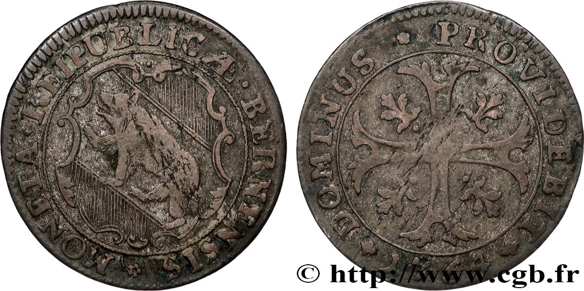 SWITZERLAND - CANTON OF BERN 1/2 Batzen - canton de Berne ours 1754 Berne VF 
