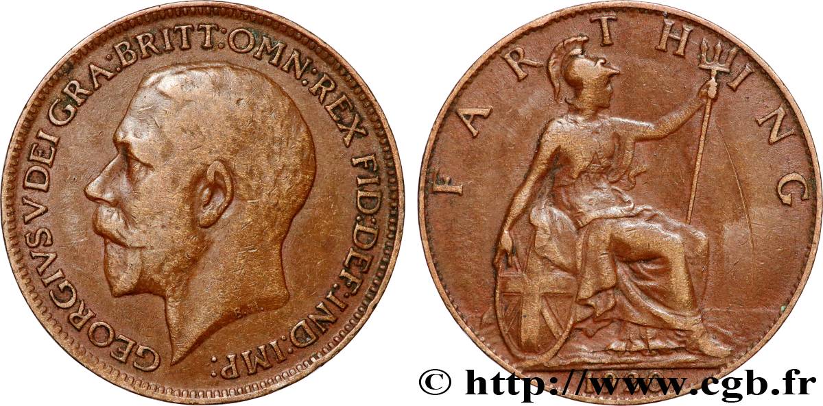 ROYAUME-UNI 1 Farthing Georges V 1920 Londres TB+ 