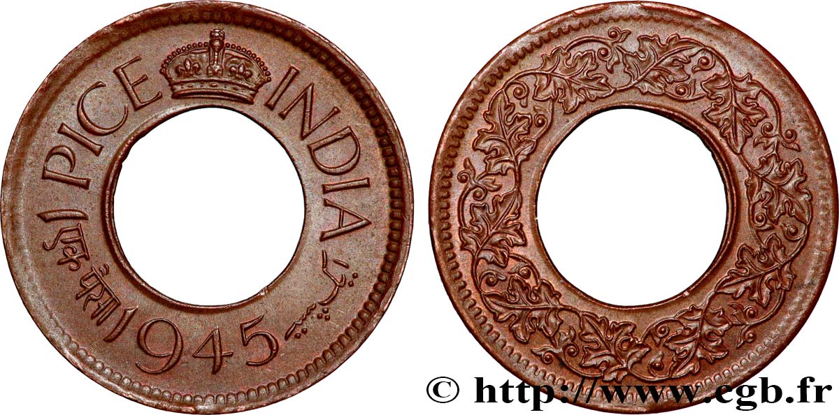 BRITISH INDIA 1 Pice 1945 Calcutta AU 