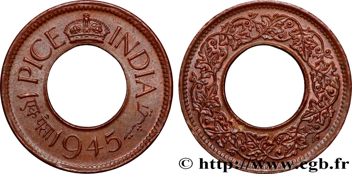 BRITISH INDIA 1 Pice 1945 Calcutta AU 