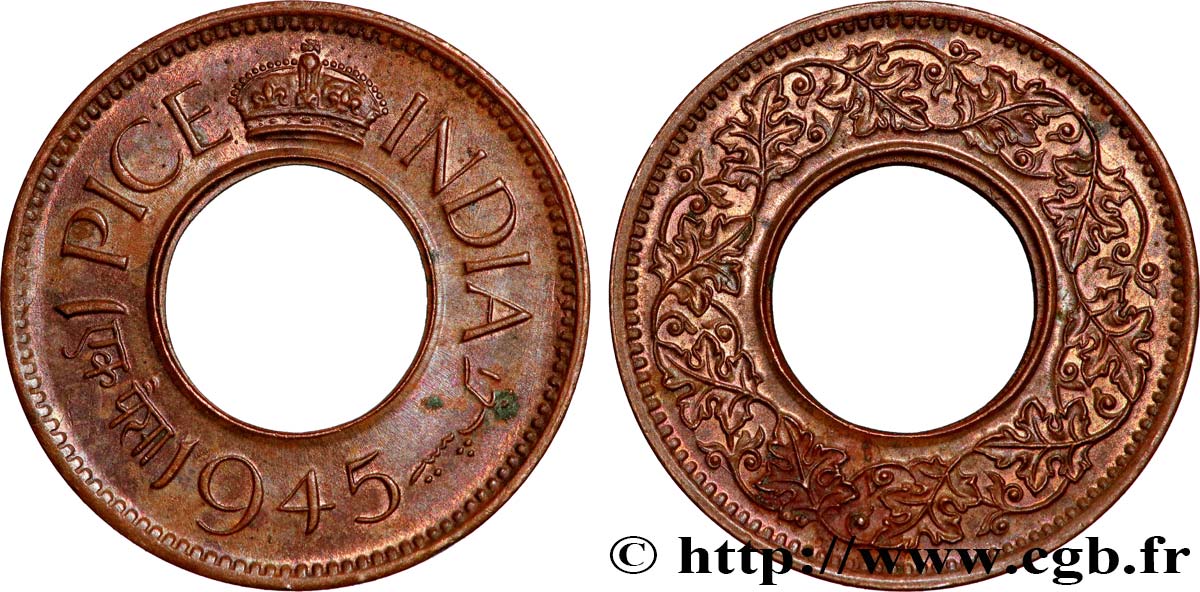 INDES BRITANNIQUES 1 Pice 1945 Calcutta SUP 