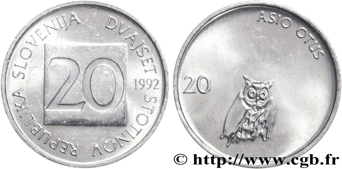 SLOVENIA 20 Stotinov chouette 1992  MS 
