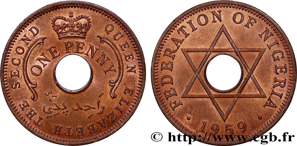 NIGERIA 1 Penny Élisabeth II Fédération du Nigeria 1959 Londres SPL 
