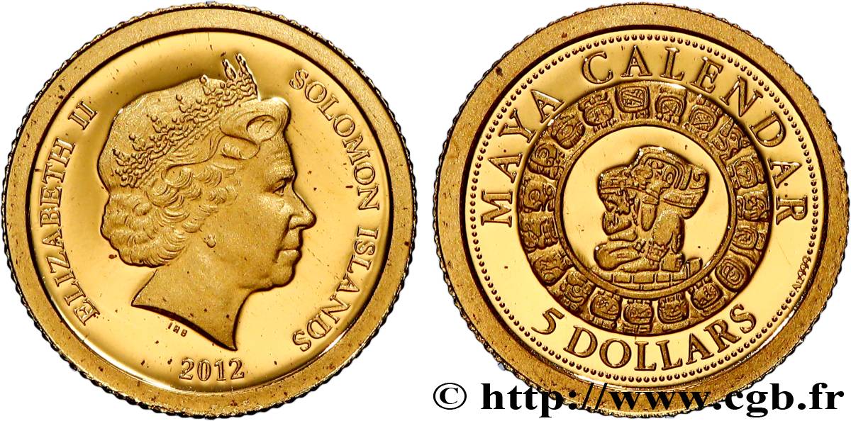 SOLOMON ISLANDS 5 Dollars Proof Élisabeth II / calendrier maya 2012  MS 