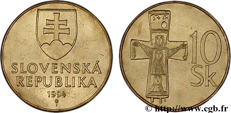 ESLOVAQUIA 10 Koruna croix du 11e siècle 1994  SC 