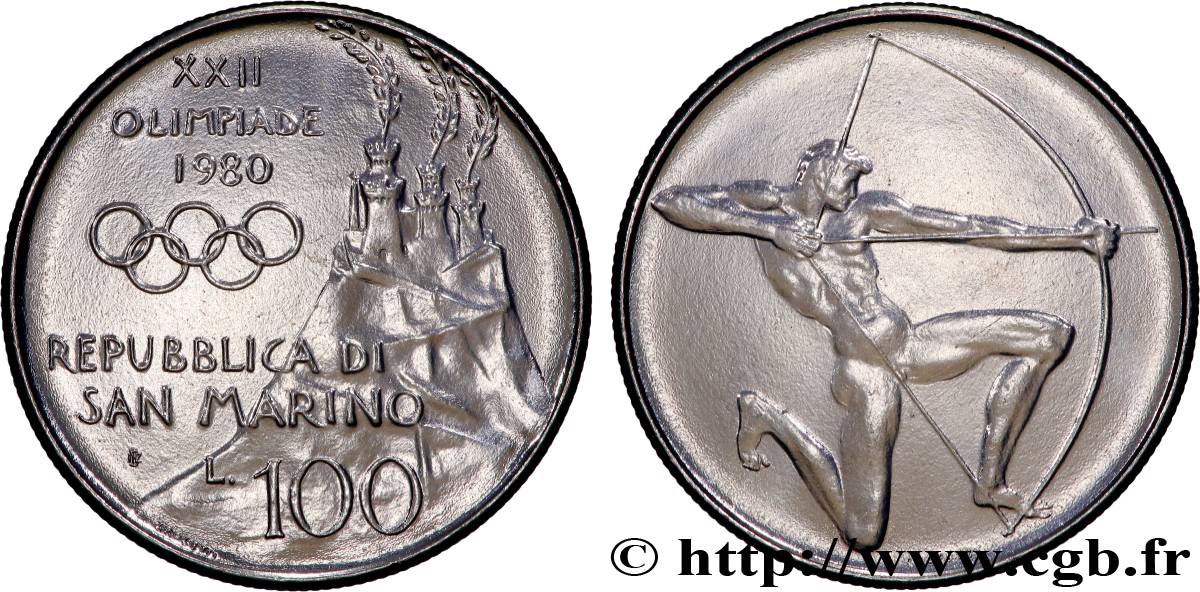 SAN MARINO 100 Lire XXIIe Jeux Olympiques 1980 Rome AU 