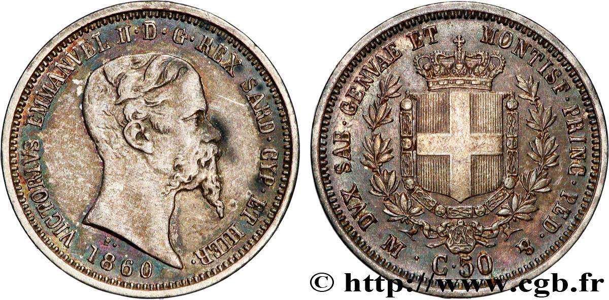 ITALIE - ROYAUME DE SARDAIGNE 50 Centesimi Victor Emmanuel II 1860 Milan TTB+ 