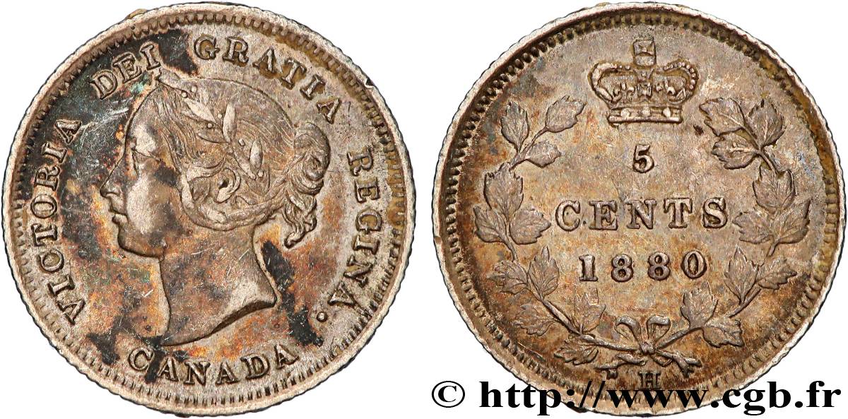 CANADA 5 Cents Victoria 1880 Heaton XF 