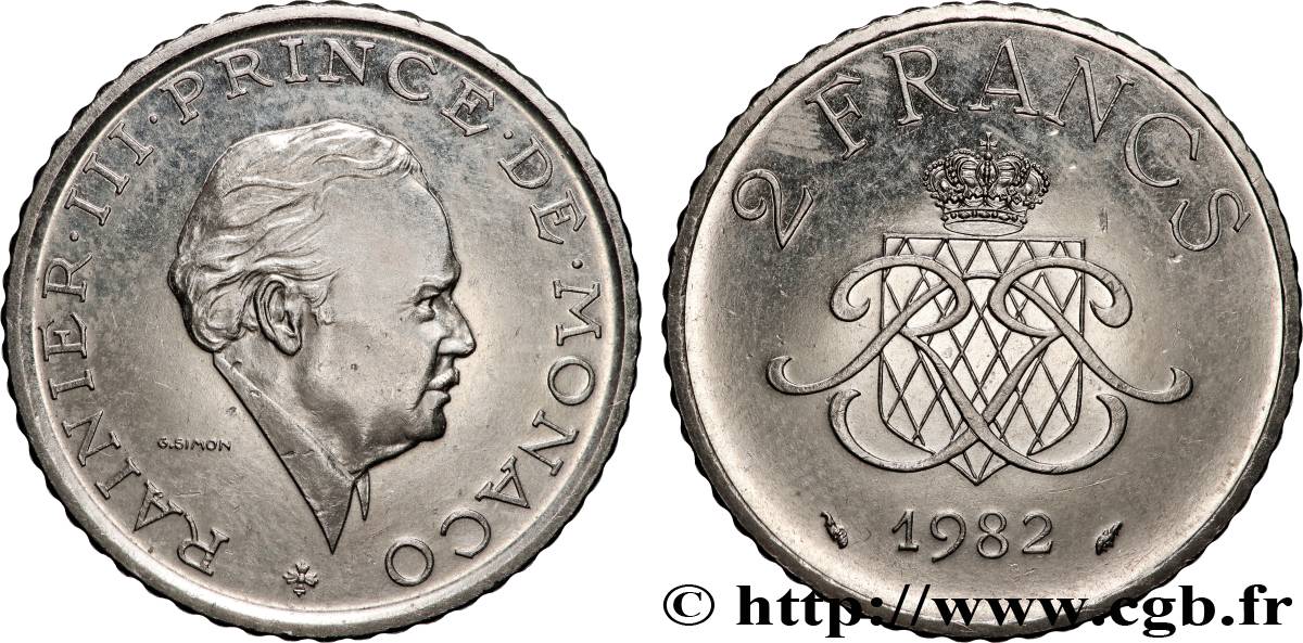 MONACO 2 Francs Rainier III 1982 Paris AU 