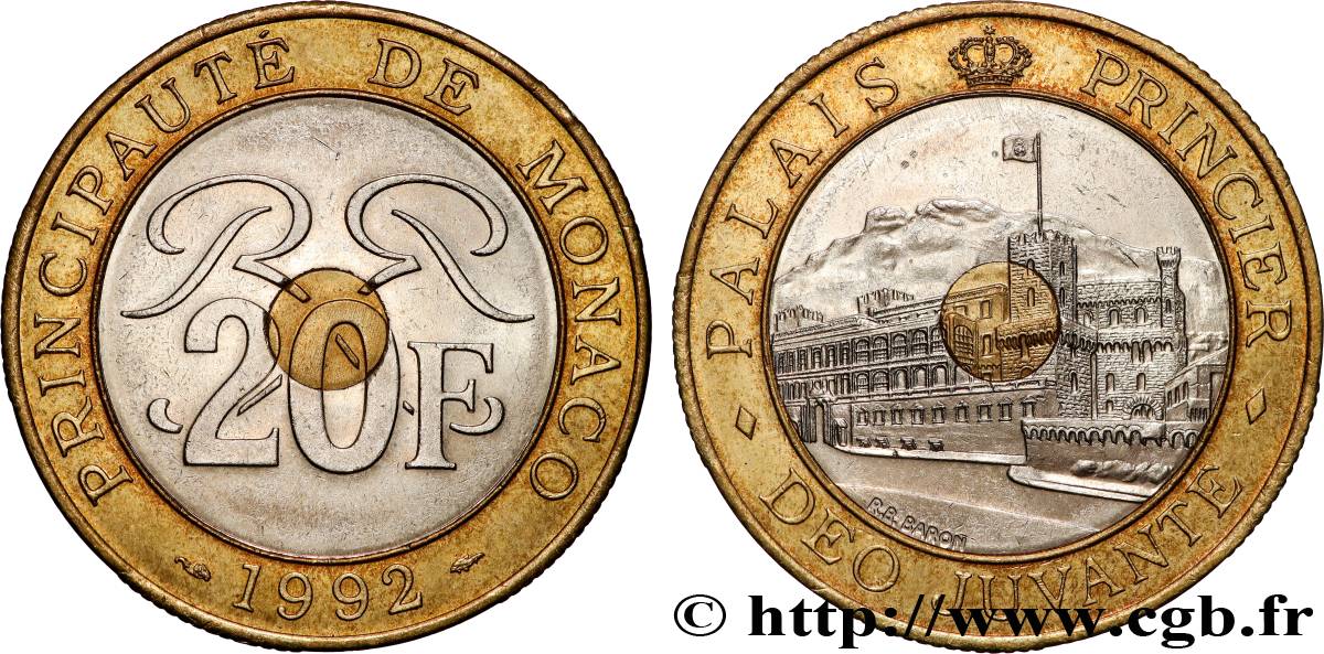 MONACO 20 Francs Palais Princier 1992 Paris AU 